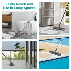 Floor Scrub Brush with Long Handle Length Adjustable, 3 in 1 Heavy-Duty Gray