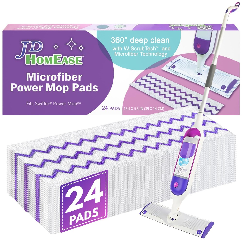 JD HOMEASE 24 Pack Microfiber Disposable Pads for Swiffer White/Purple