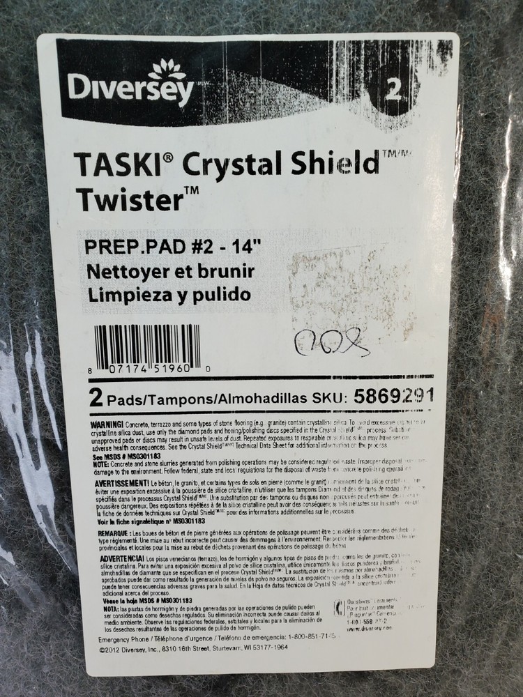 (2) DIVERSEY Taski Twister PREP PAD FLOOR PAD #2 Crystal Shield 14″ 5869291