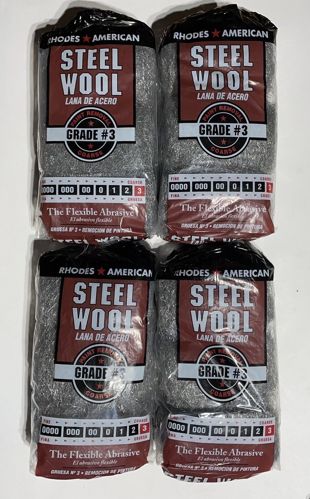 (4 Packs) Rhodes American – Steel Wool – Grade #3 – Coarse – 12 Pads / Pack