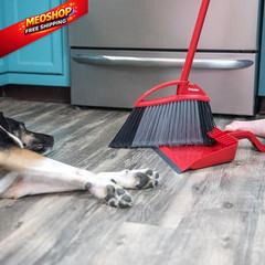 O-Cedar Pet Pro Broom with Step-On Dustpan | PowerCorner Broom, Red