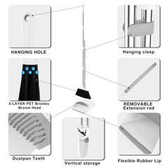BSKLIN Broom and Dustpan Set for Home, 52″ Long Handle Standing Small, White
