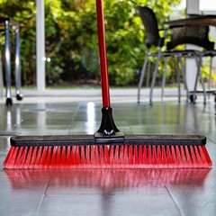 24″ High Power Multi-Surface Push Broom Red & Black Steel Handle