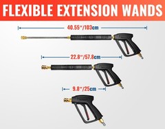 YAMATIC Pressure Washer Gun Wand with Swivel 3/8″ Plug & M22 Long Gun, Black