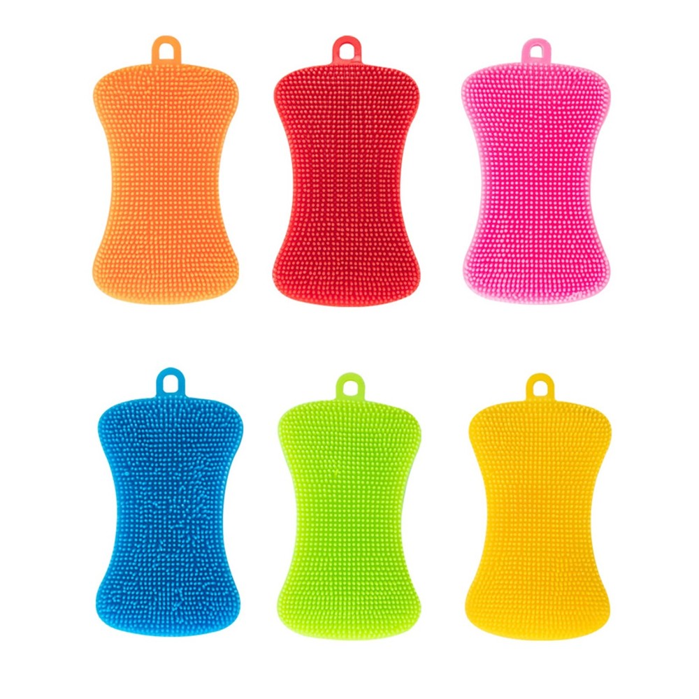 Silicone Sponge Dish Washing Kitchen Scrubber, 6 5*2.8*0.6inch, Multicolor