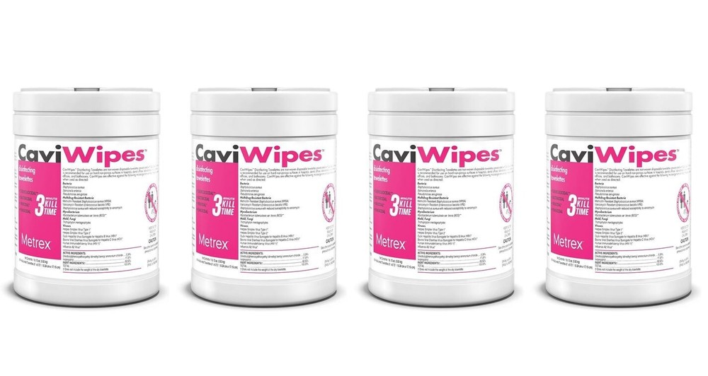 4 Pack Metrex CaviWipes Cavicide Germacidal Cleaner Surface Disin. Wipes 13-1100