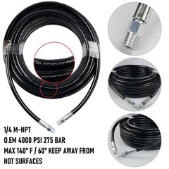 Sewer Jetter Kit 100FT Drain Cleaning Hose 4000PSI Rotating Nozzle 1/4″NPT Black