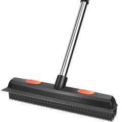 Pet Rubber Broom with 49inch Long Handle, Portable Detailing Lint Black