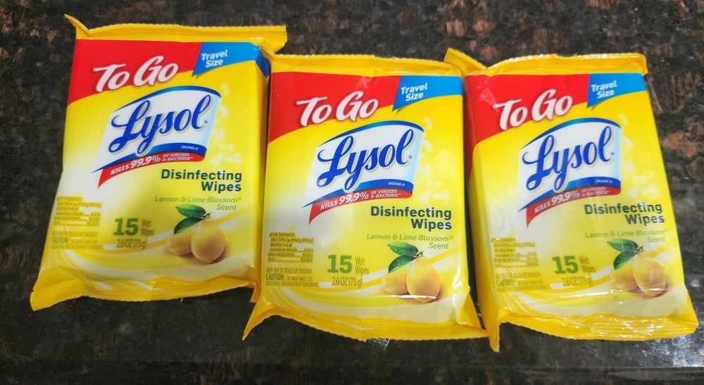 LYSOL Disinfecting Wipes Lemon & Lime Blossom To-Go Flatpack 15 ct – 3 Flatpacks