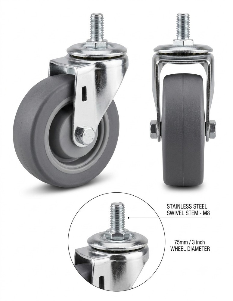 Tennant 601443 Floor Scrubber 3″ Swivel Caster Wheel Threaded Stem OEMTennant