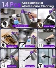 WHL-616 Handheld Multi-Surface Steam Cleaner w/ 14-Piece Kit, 210-250°F