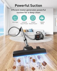 Aspiron Bagless Canister Vacuum 1600W HEPA Multi-Surface Cleaning Accessory Kit