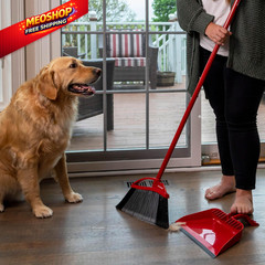 O-Cedar Pet Pro Broom with Step-On Dustpan | PowerCorner Broom, Red