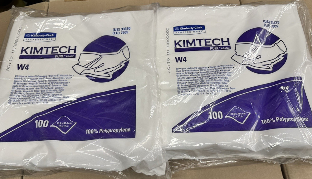 2 pk Kimtech Pure W4 Disposable Cleanroom Wipe 9″x9″ 33390, 2×100 Wipes