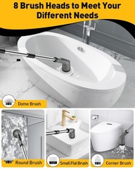 Shower Scrubber with Long Handle, Shower Cleaner Brush with 8 Floor Machine P…
