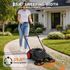 Walk-Behind Hand Push Floor Sweeper 25.6” Sweeping Width Manual Floor Sweeper