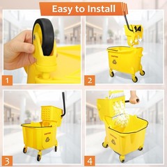 38 Qt Commercial Mop & Bucket Set with Side-Press Wringer, Wheels