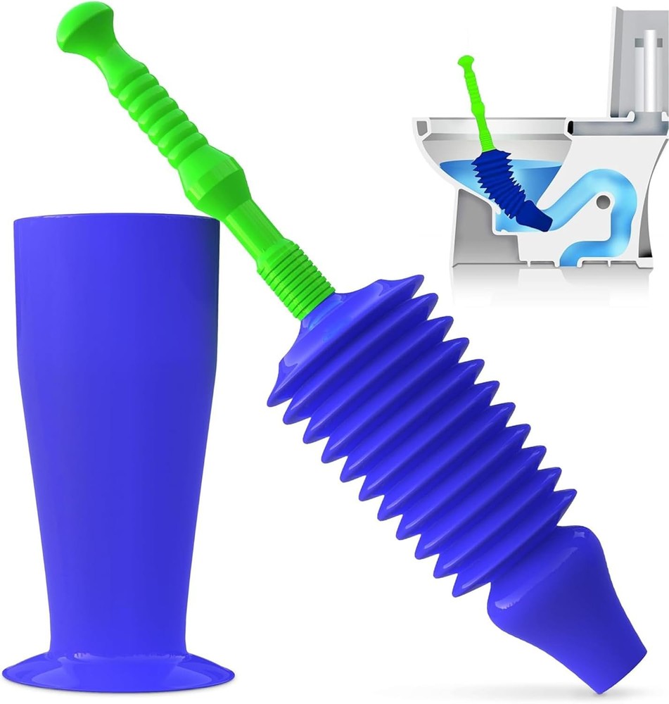 Luigi’s Blue Heavy Duty Toilet Plunger Bellows Design Clog Remover