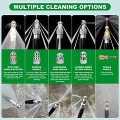 Sewer Jetter Kit for Pressure Washer,Water Jet Drain Cleaning 50 FT, Green