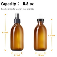 Tecohouse Amber Glass Spray Bottles 8.8 oz, 2 Pack Empty Oz, oz