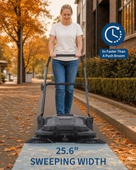 Walk-behind Hand Push Floor Sweeper 25.6″ Width 5 Gallon Waste Container