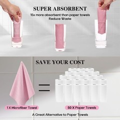 HONOVA Microfiber Cleaning Cloth Roll 45 Pack, 12”×12″ Reusable 12*12, Pink