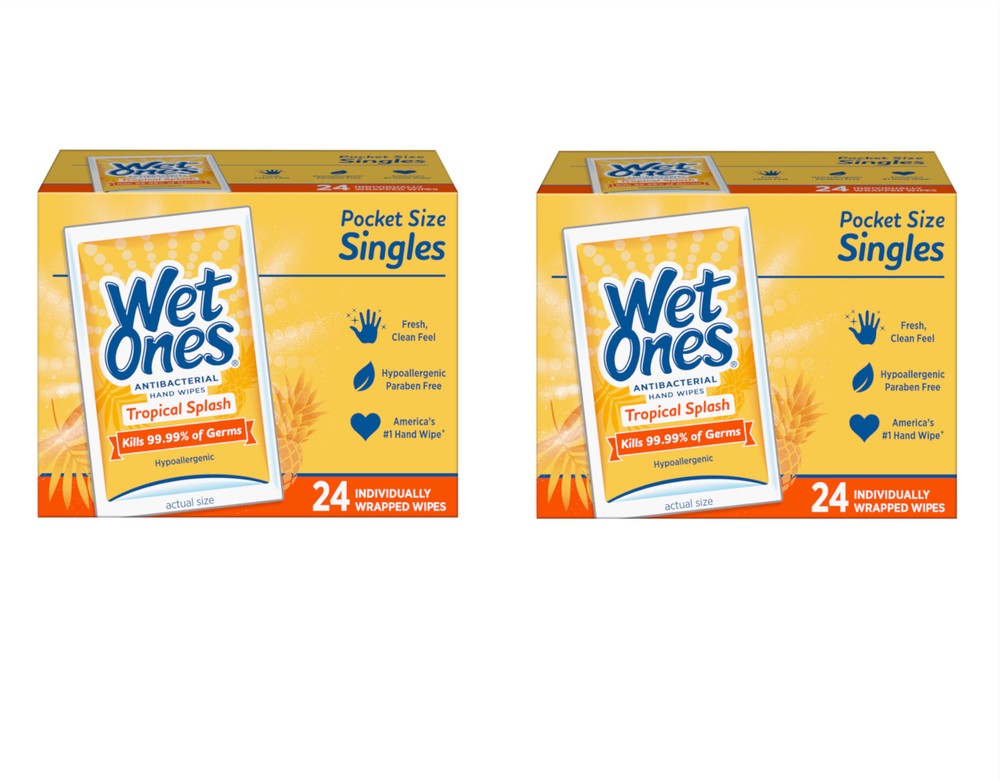 Wet Ones Hand Wipes Singles, Tropical Splash, 24 Ct – Pack of 2