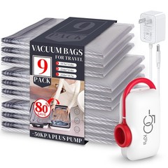 VMstr 9-Pack Vacuum Seal Bags for 9 Combo + 1 USB Pump, Red and white
