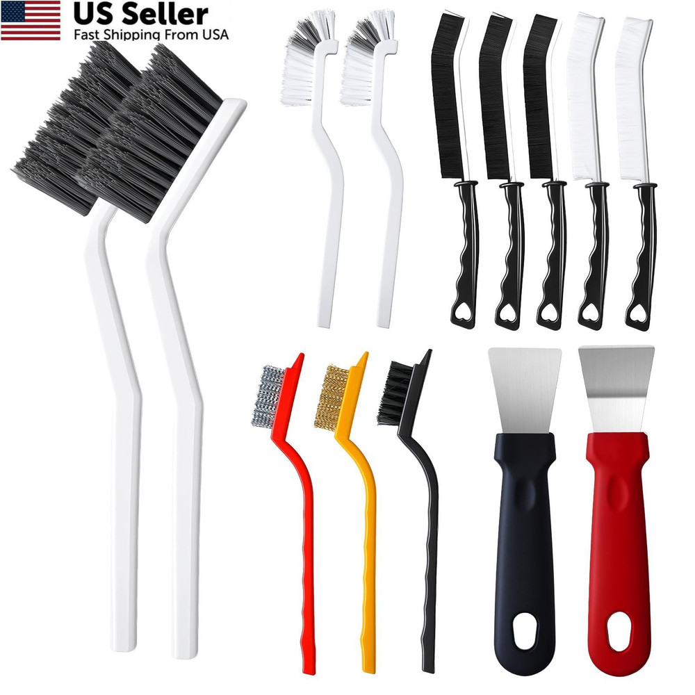 14Pcs Crevice Cleaning Brush Set, V Shape Grout Cleaner for Deep Black