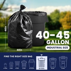 Plasticplace 40-45 Gallon Trash Bags 2.3 Mil Black Heavy Duty Garbage Can