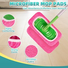 6 Pack Reusable Mop Pads Compatible with Swiffer Sweeper 10-inch, Green, Pink