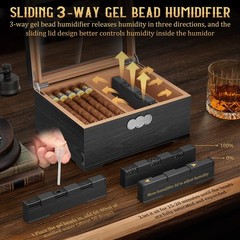 LIHTUN Cigar Humidor, Glass Top Desktop Humidor Box, CH-1, Woodgrain