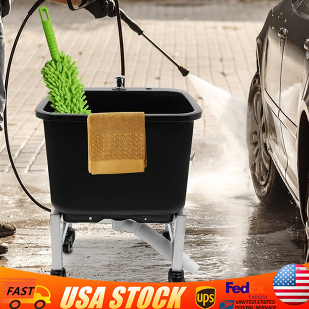Freestanding Floor Mop Sink Plastic Mop Basin Household Mop Bucket with Wheels