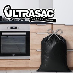 Ultrasac 18 Gallon 1.1 Mil Black Drawstring Trash Bags – 25 X 33 – Pack Of 400