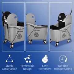 9.5 Gallon/36L Wringer Bucket Cart w/ Down Press Wringer, Mop Holder