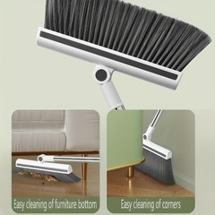 3in1 Broom and Dustpan Combo with Cleaning Teeth, Adjustable Long Handle, 180° R