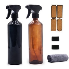 OFFIDIX Glass Spray Bottles for Cleaning,16 OZ 2 Pack Continuous Amber+Black