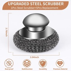 6Pcs Steel Wool Scrubber with Replacement Wire Pads Set, Stainless Steel…