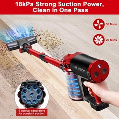 elezon A200 Cordless Vacuum Cleaner Rechargeable, Powerful Multi Cyclone Red