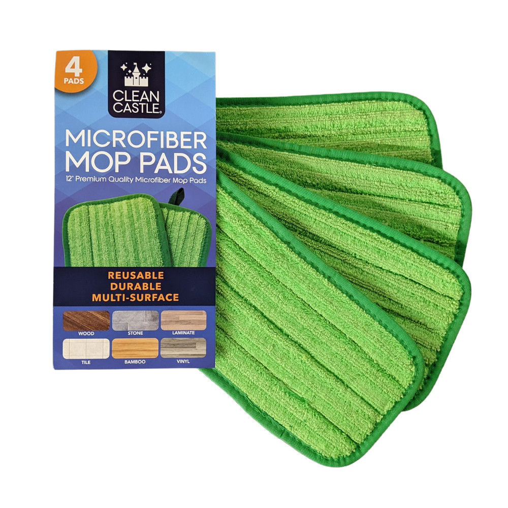 4 Clean Castle 12″ Reusable Premium Dual Action Microfiber Wet/Dry Mop Pads
