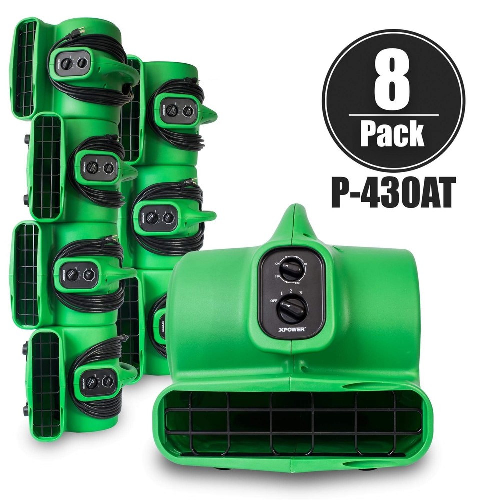 XPOWER P-430AT 1/3 HP Air Mover Carpet Dryer Blower Fan w/ Timer 8 Pack