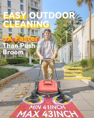 POHIR 41″ Walk-Behind Hand Push Floor Sweeper 15 Gallon Waste Container Red Kit