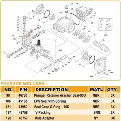 for Cat Pressure Washer Pump 66DX 6DX 6DX40G1I 66DX40G1I 6DX35G1I Seal Kit 34262