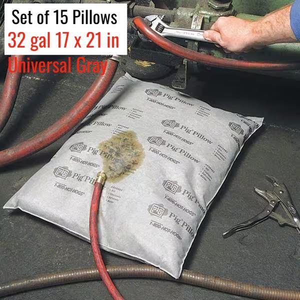 Pig Sorbents 32 gal 17 x 21 in Universal Gray Cellulose Set of 15