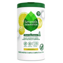 Seventh Generation Multi-Surface Wipes, 7 x 7, Lemon Zest, White, 70 Wipes, 6/CT