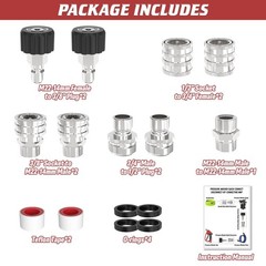 3/8″ Pressure Washer Quick Connect Kit, M22-14mm Swivel Fitting, 3/8″ Adapter…