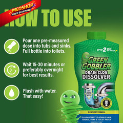 Green Gobbler Drain Clog Dissolver | Powerful Liquid Opener & 2 Pack