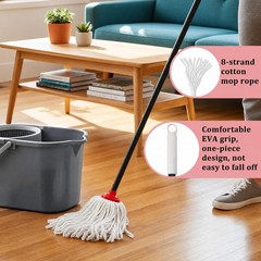 Indoor Cotton Mops for Floor Cleaning, 52″ Long Handle Cotton Mop, Cleaning Mops