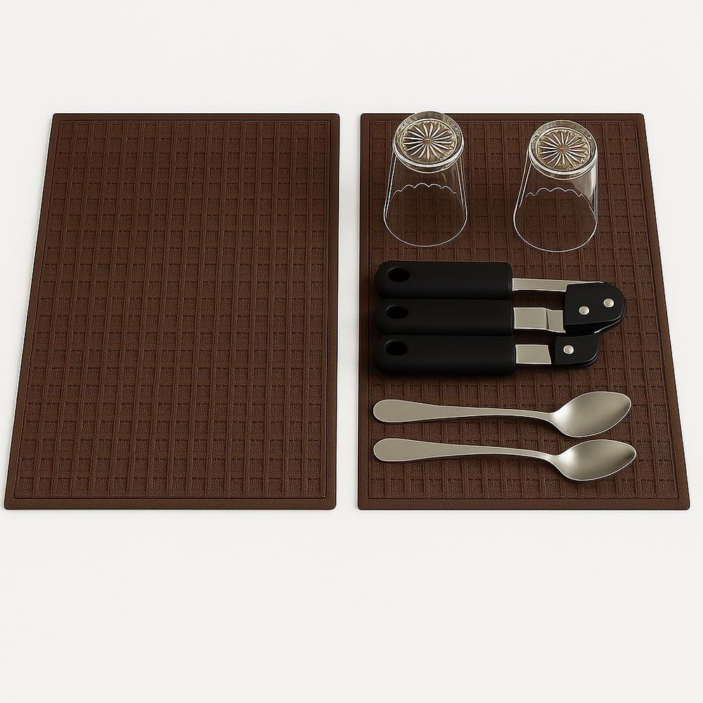 2-Pack Microfiber Dish Drying Mats by Dependable Industries 20″x15″, Brown