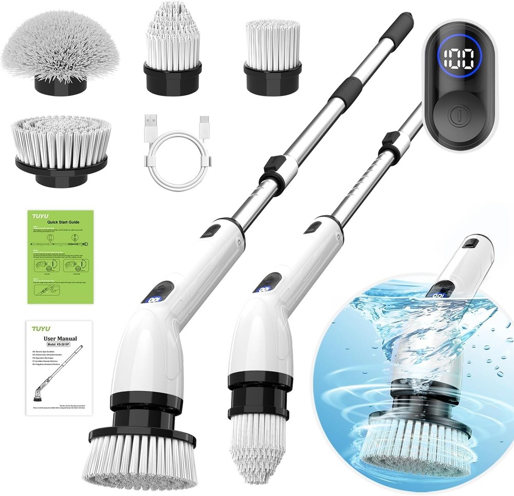 Electric Spin Scrubber, Full-Body IPX7 Waterproof Bathroom Black